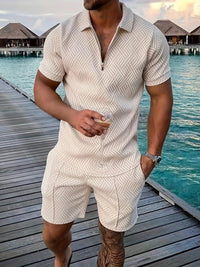 Eloro - Ensemble polo et short zippé géométrique pour les escapades estivales