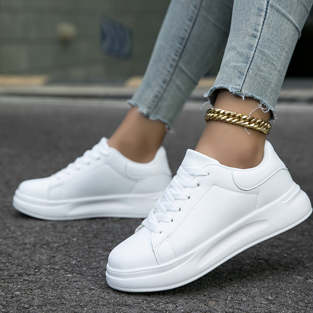 Eloro – Women’s Clean White Faux Leather Sneakers for Everyday Style