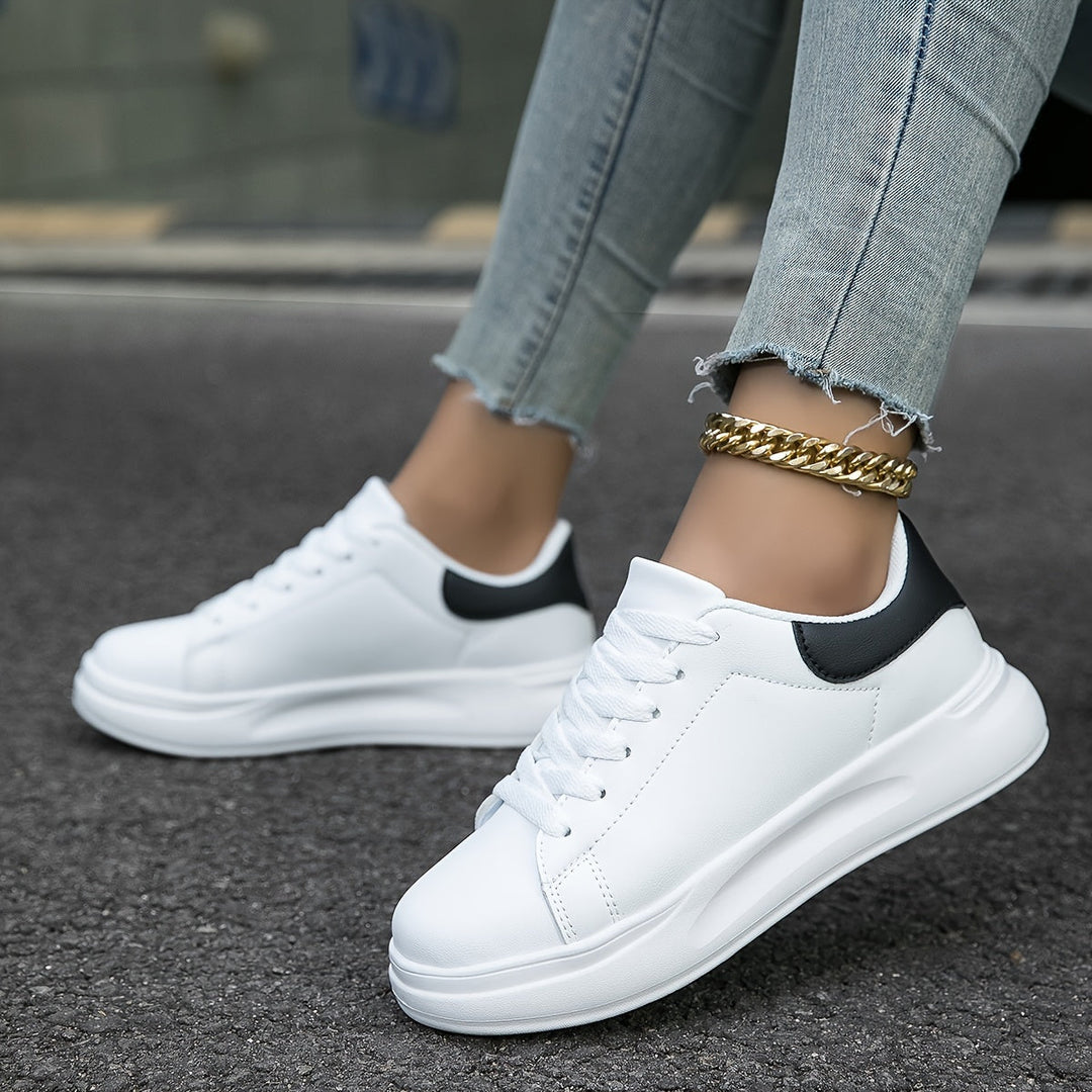 Eloro – Women’s Clean White Faux Leather Sneakers for Everyday Style