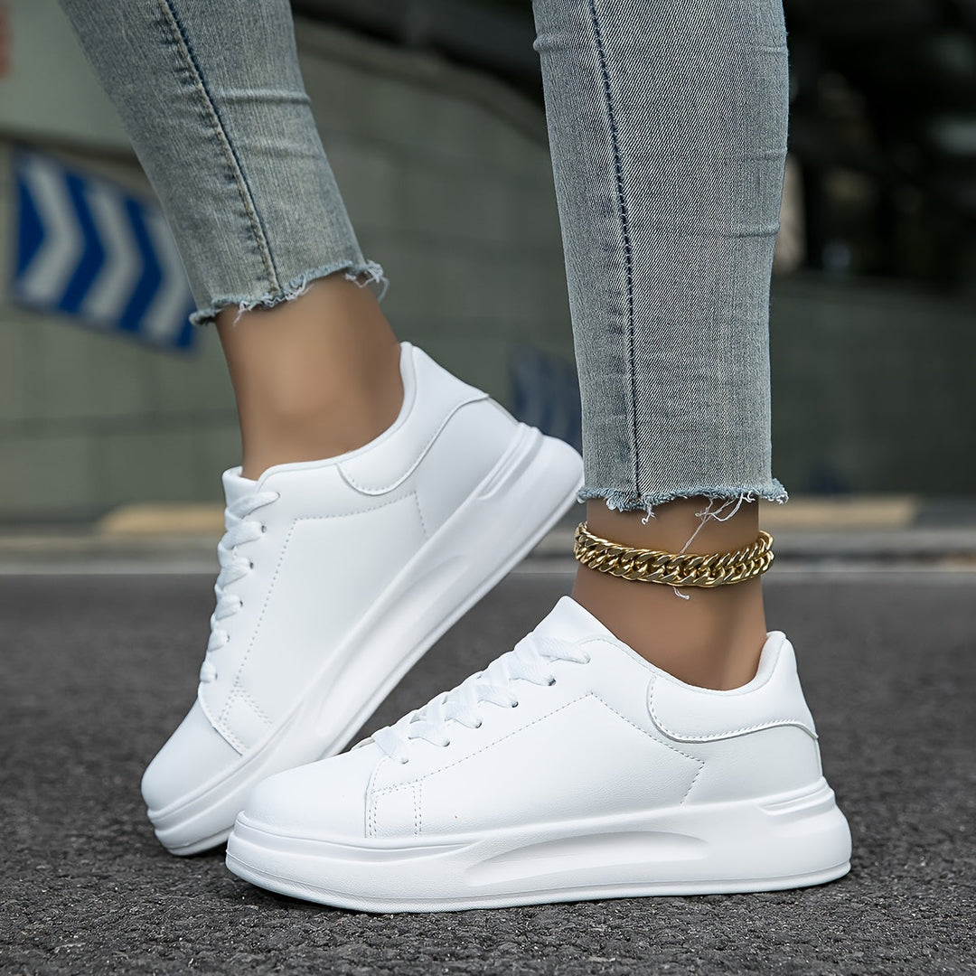 Eloro – Women’s Clean White Faux Leather Sneakers for Everyday Style