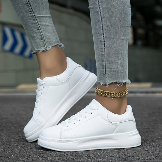 Eloro – Women’s Clean White Faux Leather Sneakers for Everyday Style