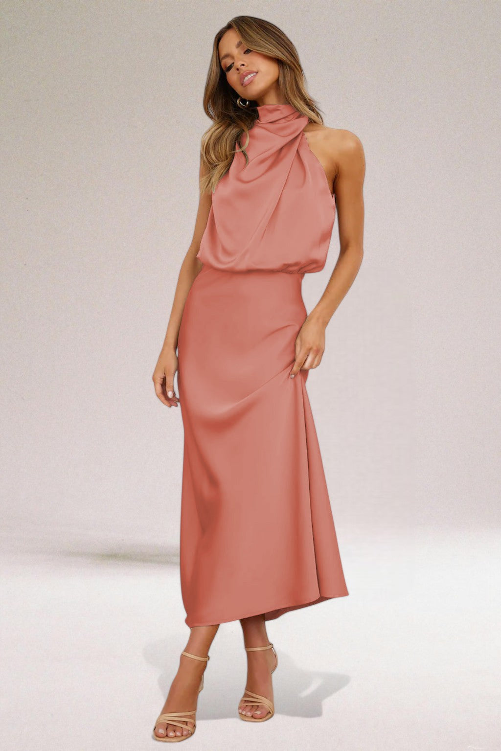 Eloro – Women’s Satin Halter Gown with Flowy Silhouette