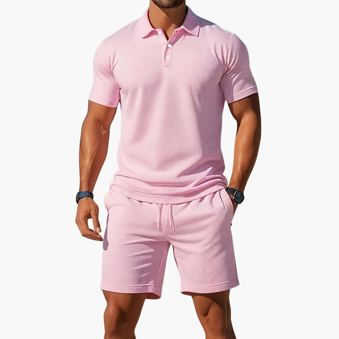 Eloro – Men’s Polo and Shorts Set with Button Placket and Drawstring Waist
