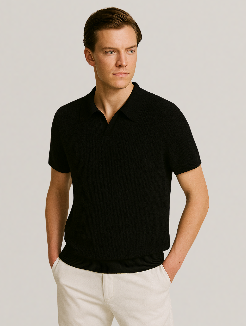Eloro – Men’s Knitted Polo Shirt with Buttonless Collar
