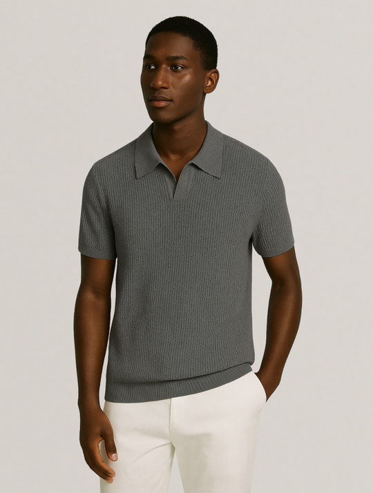 Eloro – Men’s Knitted Polo Shirt with Buttonless Collar