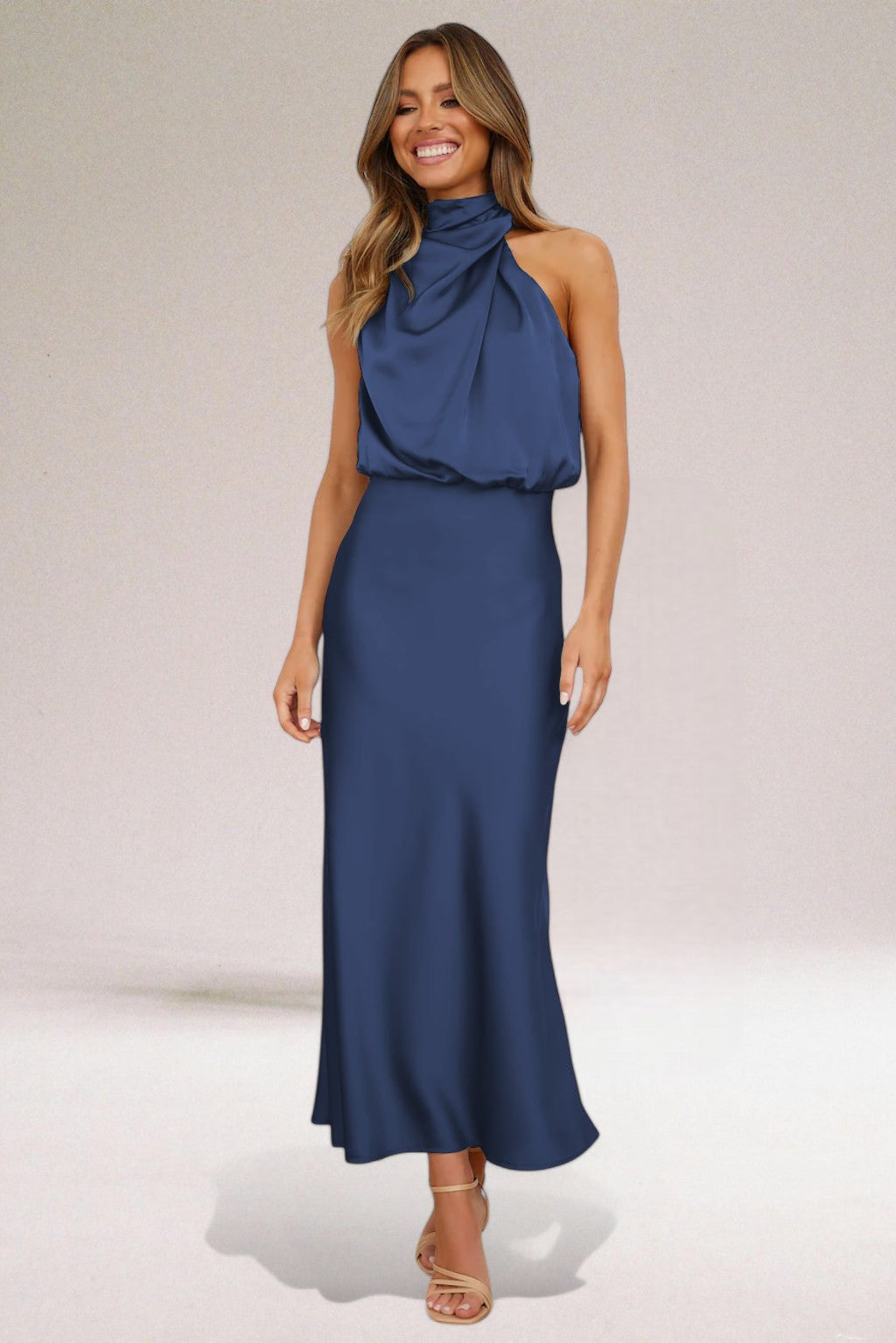 Eloro – Women’s Satin Halter Gown with Flowy Silhouette