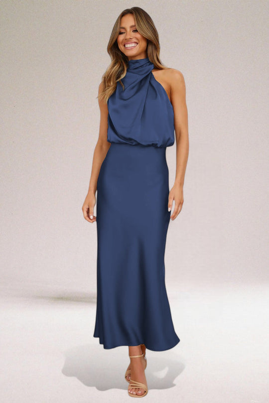 Eloro – Women’s Satin Halter Gown with Flowy Silhouette
