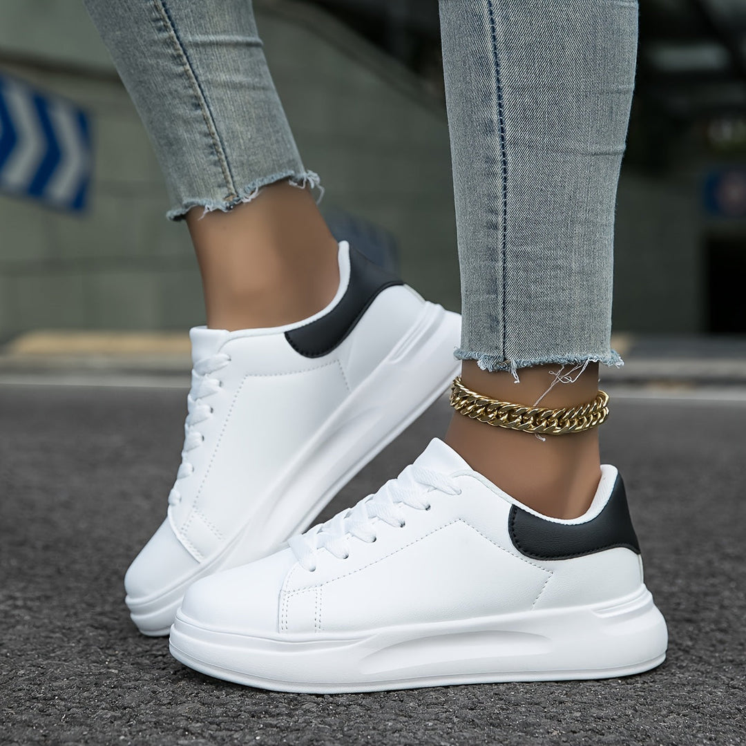 Eloro – Women’s Clean White Faux Leather Sneakers for Everyday Style