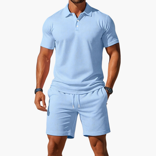Eloro – Men’s Polo and Shorts Set with Button Placket and Drawstring Waist