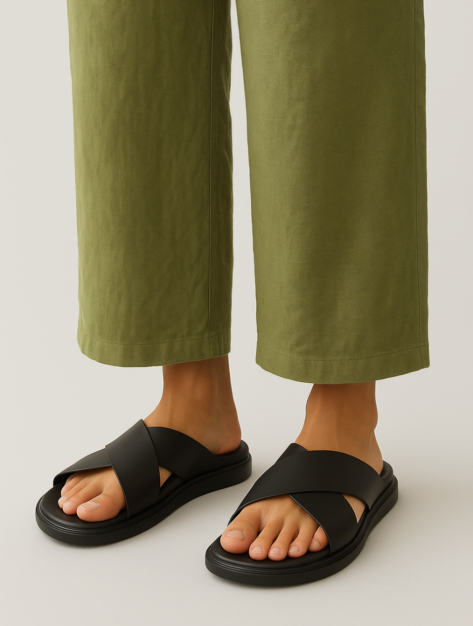 Eloro – Men’s Cross-Tied Leather Slides with Contoured Footbed