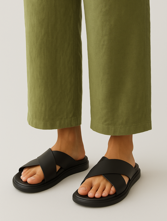 Eloro – Men’s Cross-Tied Leather Slides with Contoured Footbed