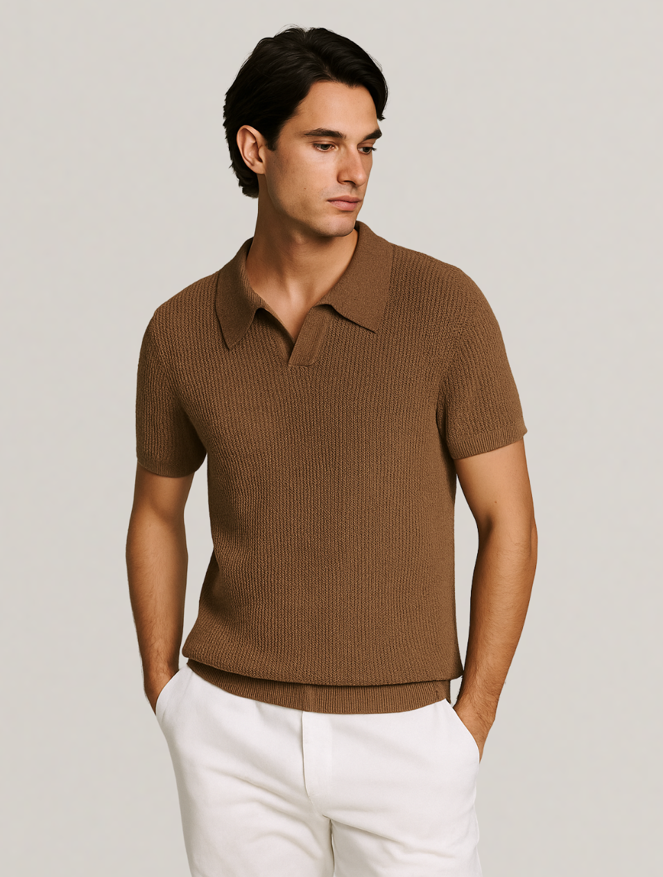 Eloro – Men’s Knitted Polo Shirt with Buttonless Collar