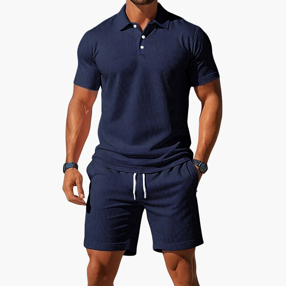 Eloro – Men’s Polo and Shorts Set with Button Placket and Drawstring Waist