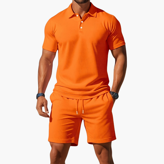 Eloro – Men’s Polo and Shorts Set with Button Placket and Drawstring Waist