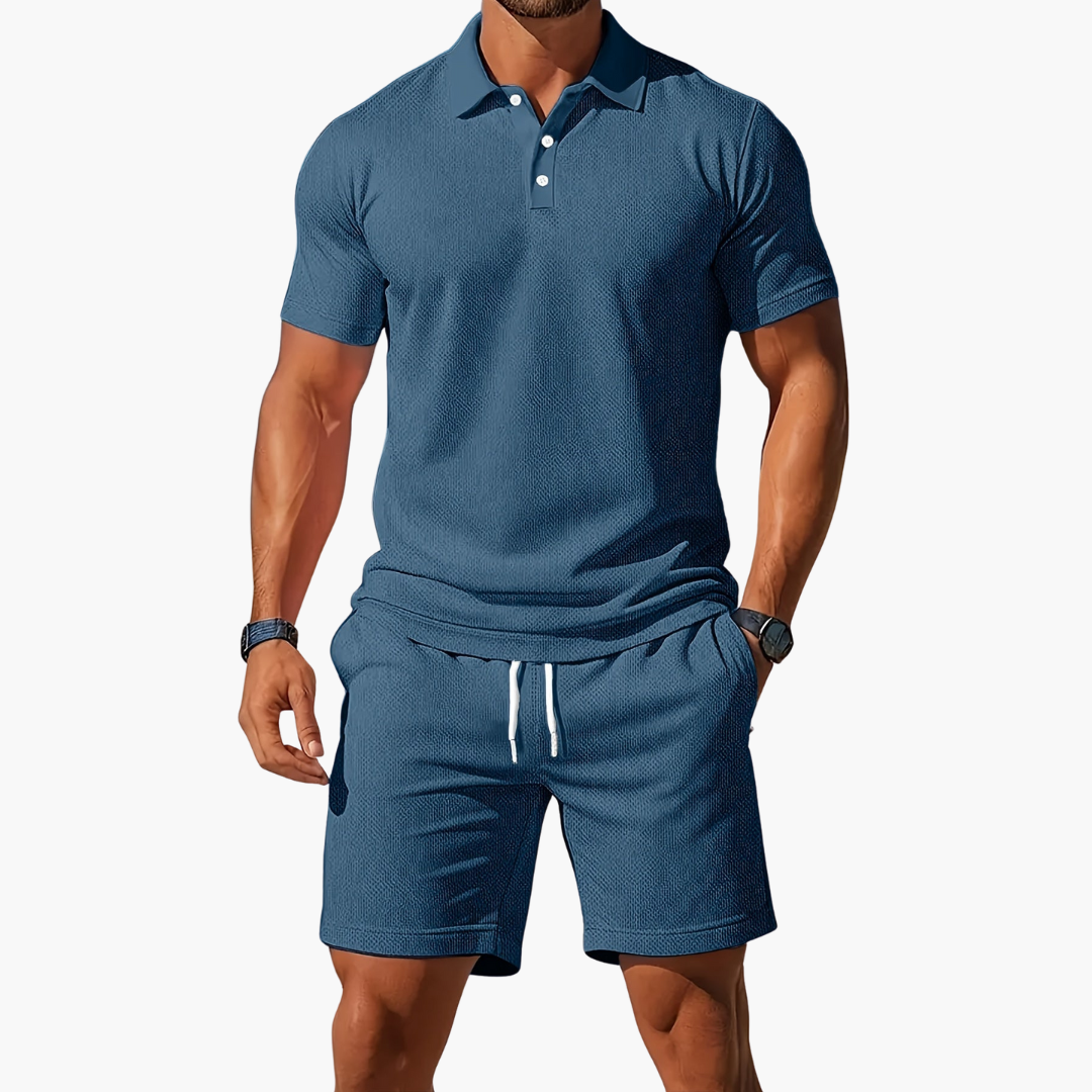 Eloro – Men’s Polo and Shorts Set with Button Placket and Drawstring Waist