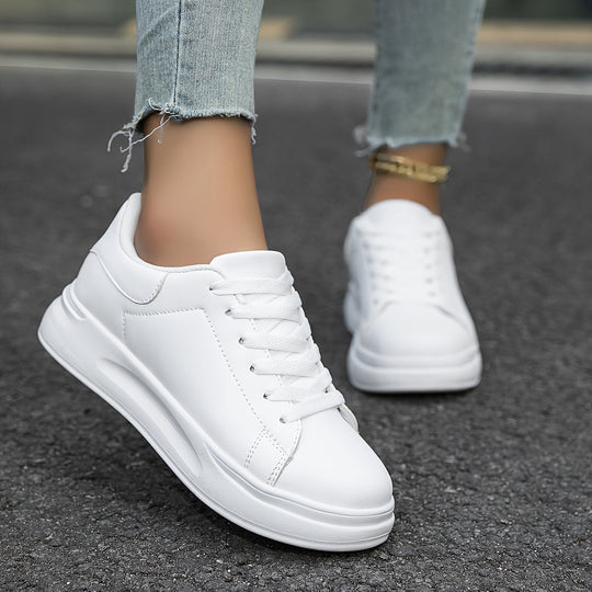 Eloro – Women’s Clean White Faux Leather Sneakers for Everyday Style