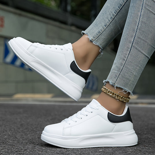 Eloro – Women’s Clean White Faux Leather Sneakers for Everyday Style