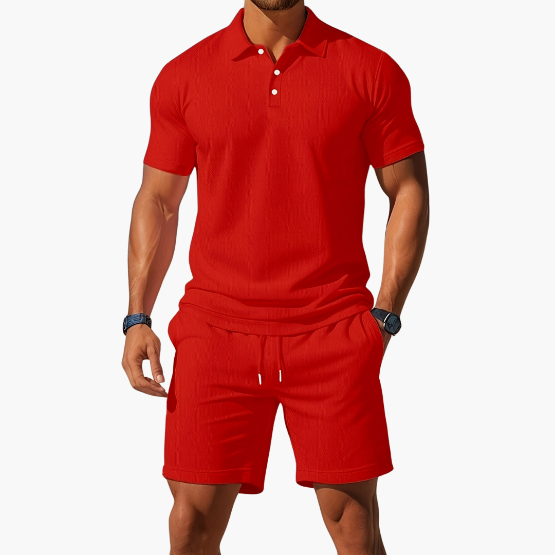 Eloro – Men’s Polo and Shorts Set with Button Placket and Drawstring Waist