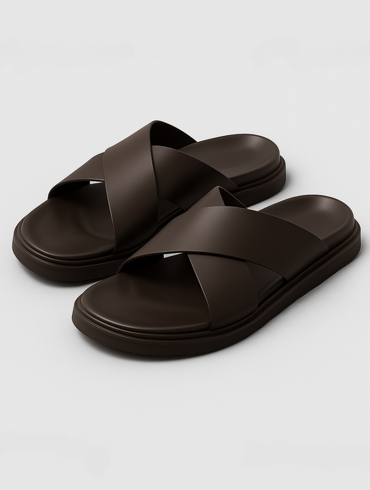 Eloro – Men’s Cross-Tied Leather Slides with Contoured Footbed