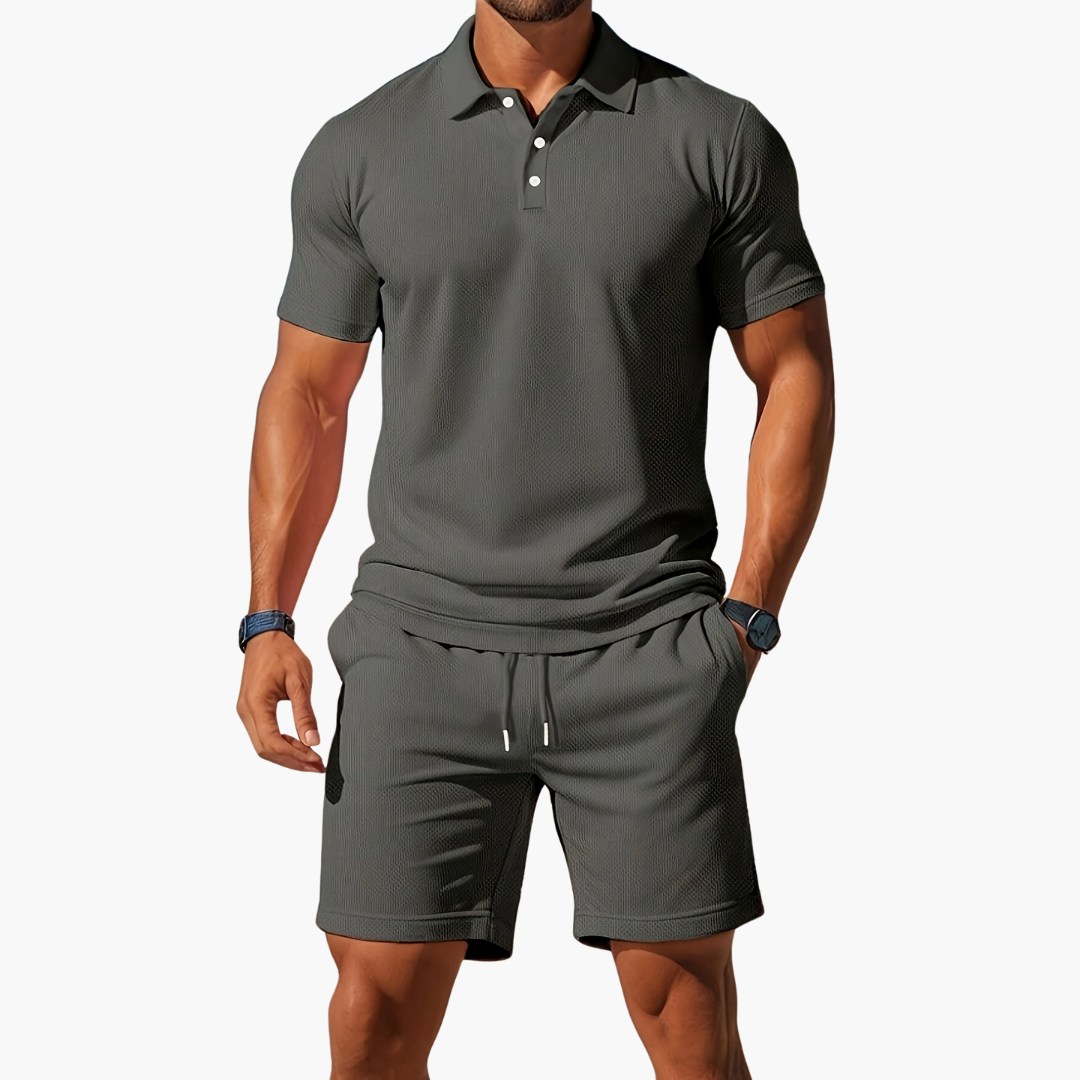 Eloro – Men’s Polo and Shorts Set with Button Placket and Drawstring Waist