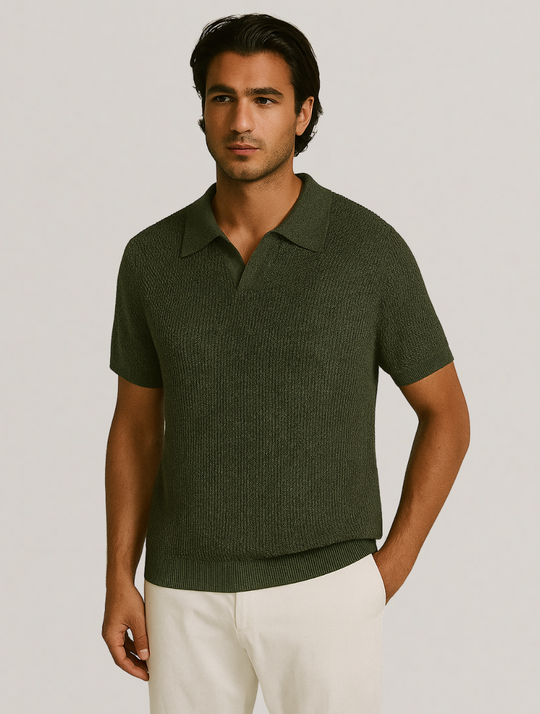 Eloro – Men’s Knitted Polo Shirt with Buttonless Collar