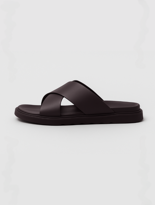 Eloro – Men’s Cross-Tied Leather Slides with Contoured Footbed