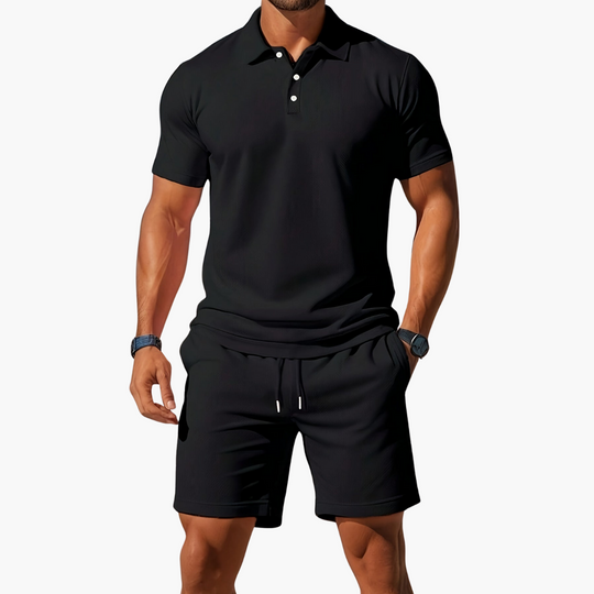 Eloro – Men’s Polo and Shorts Set with Button Placket and Drawstring Waist