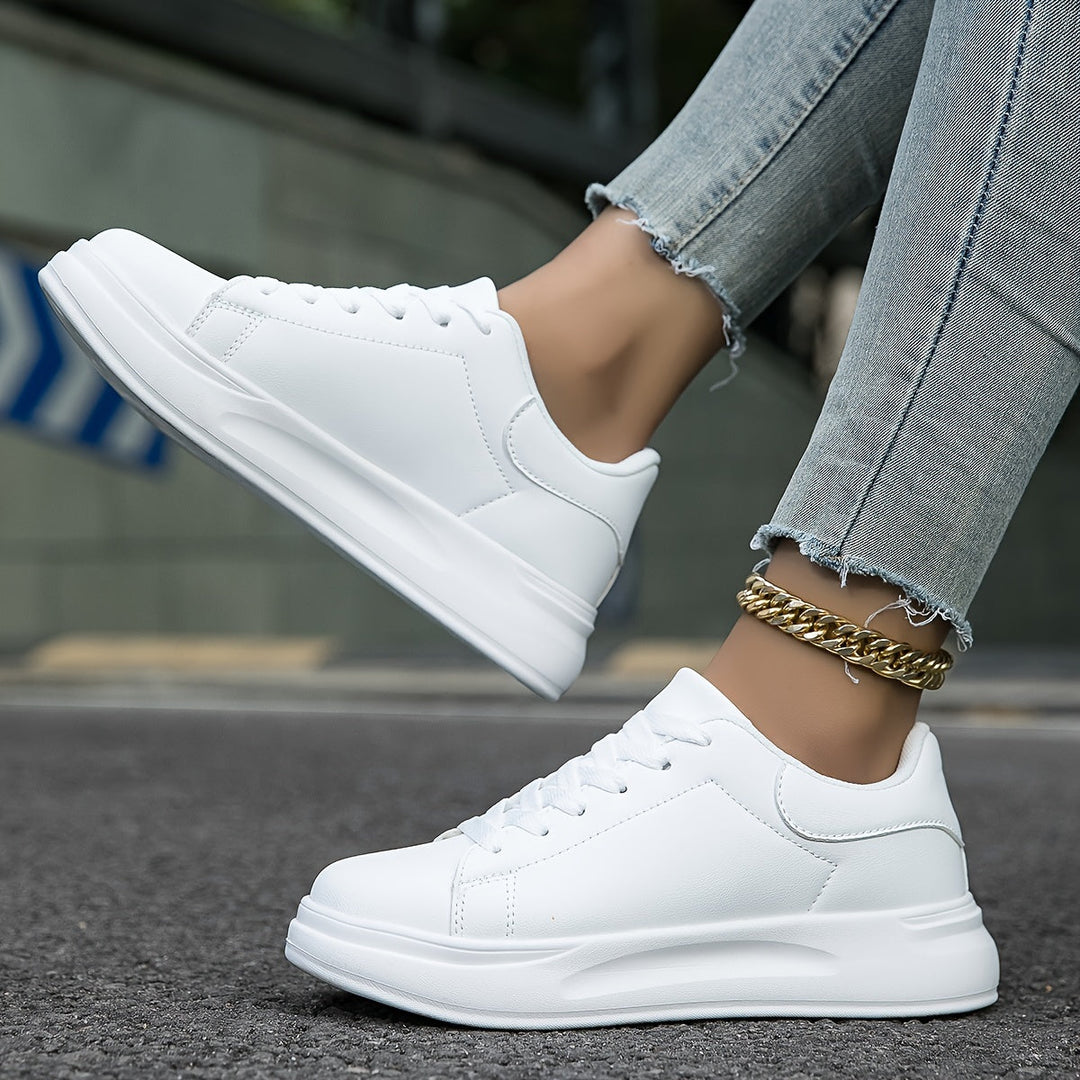 Eloro – Women’s Clean White Faux Leather Sneakers for Everyday Style