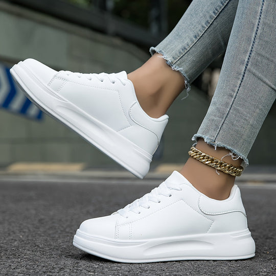 Eloro – Women’s Clean White Faux Leather Sneakers for Everyday Style