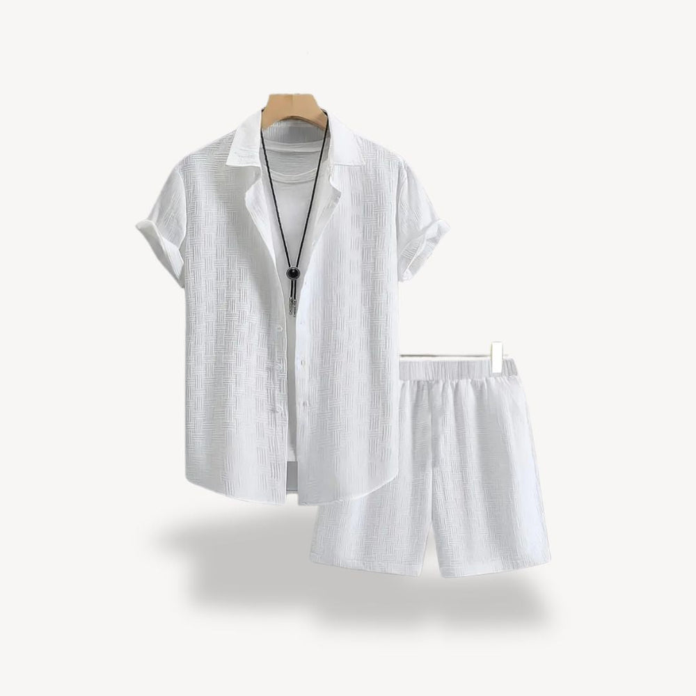 Eloro – Men’s Linen Blend Short Set with Button-Up Shirt and Drawstring Shorts