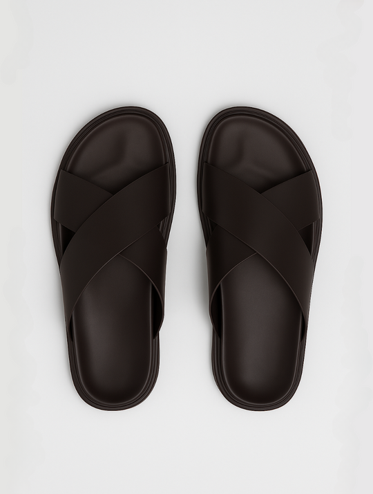 Eloro – Men’s Cross-Tied Leather Slides with Contoured Footbed