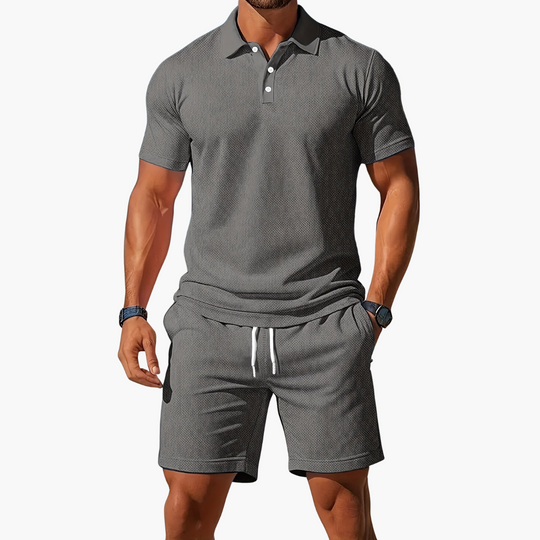 Eloro – Men’s Polo and Shorts Set with Button Placket and Drawstring Waist