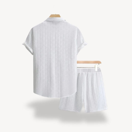 Eloro – Men’s Linen Blend Short Set with Button-Up Shirt and Drawstring Shorts