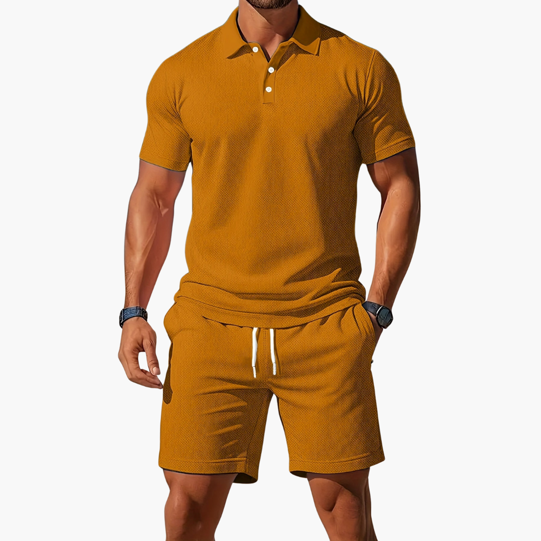 Eloro – Men’s Polo and Shorts Set with Button Placket and Drawstring Waist