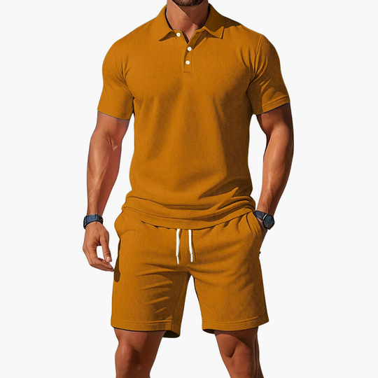 Eloro – Men’s Polo and Shorts Set with Button Placket and Drawstring Waist