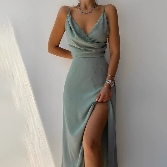 Eloro – Women’s Cross-Neck Maxi Dress with Side Slit and Slim Fit
