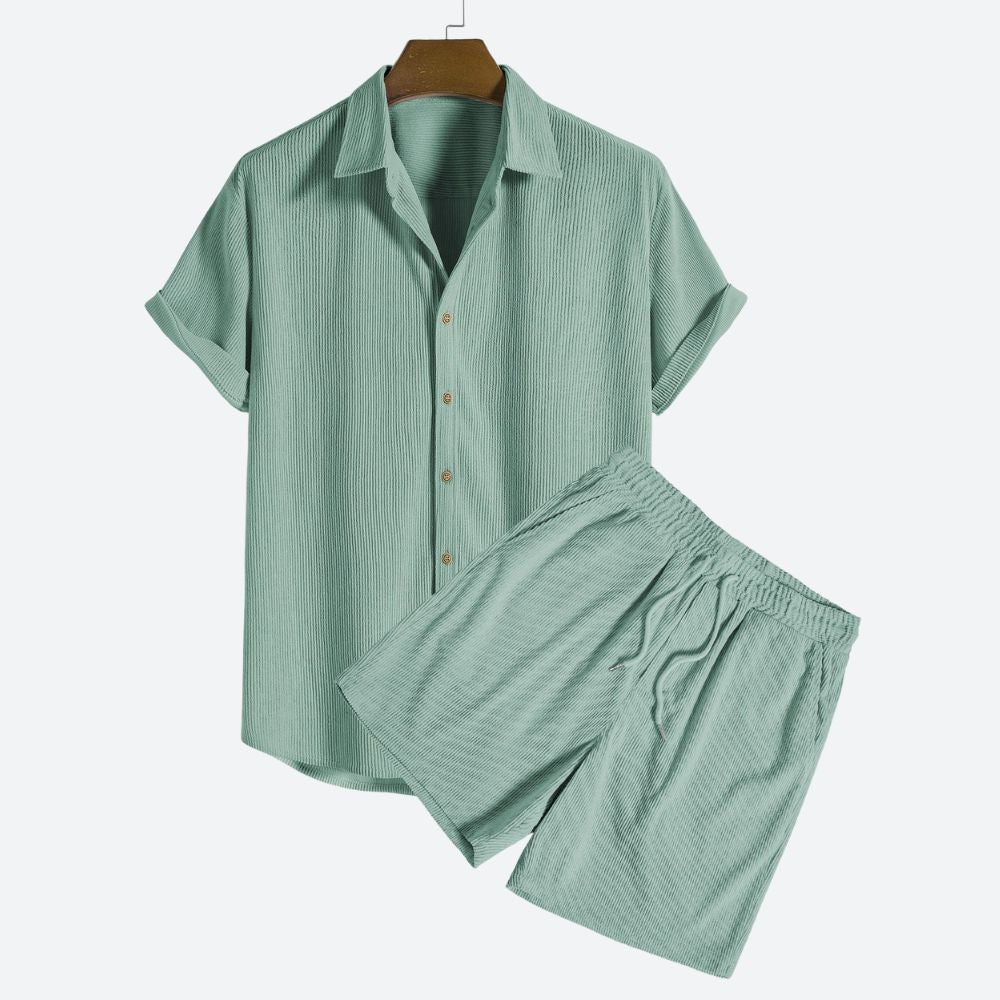 Eloro – Men’s Corduroy Summer Set with Short-Sleeve Shirt and Matching Shorts