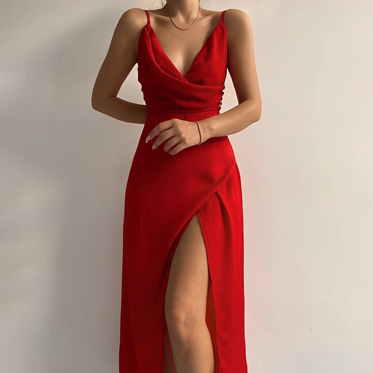 Eloro – Women’s Cross-Neck Maxi Dress with Side Slit and Slim Fit