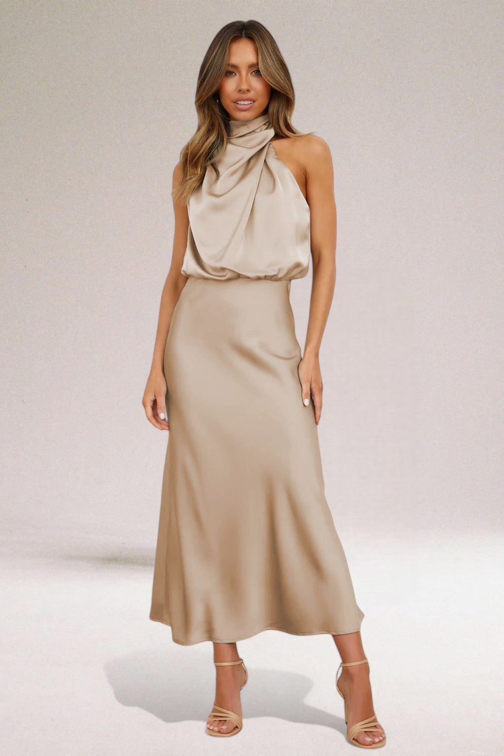 Eloro – Women’s Satin Halter Gown with Flowy Silhouette
