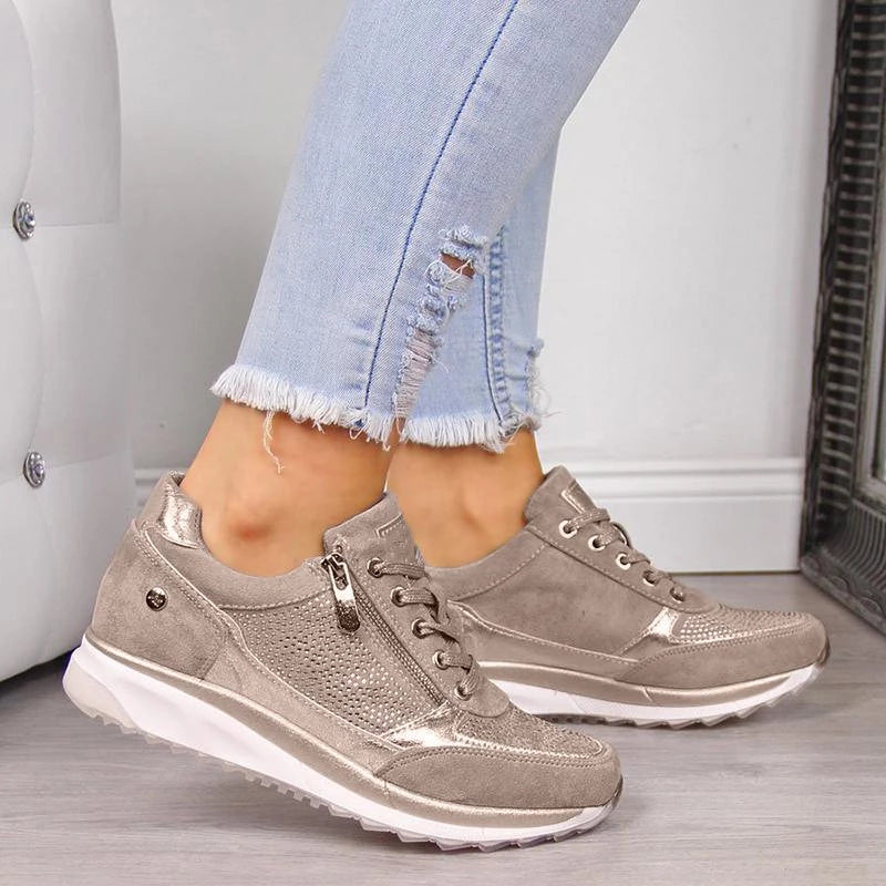 Eloro – Women’s Platform Sneakers with Side Zip and Metallic Trim