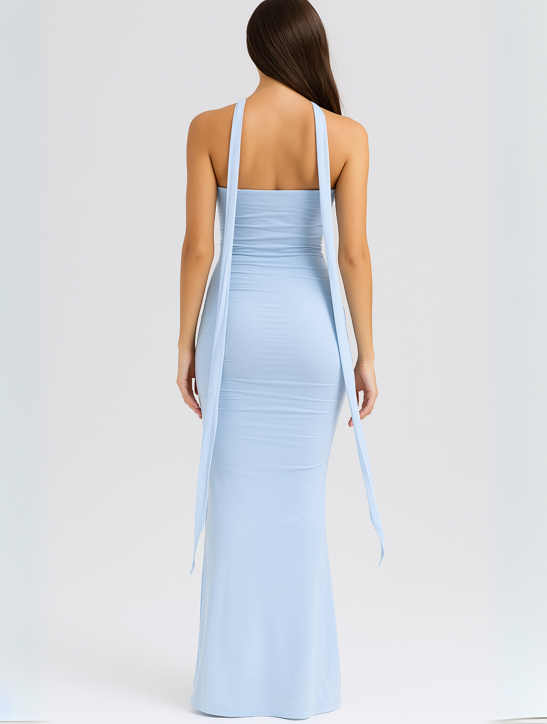 Eloro – Strapless Maxi Dress with Ruched Bodice and Matching Choker