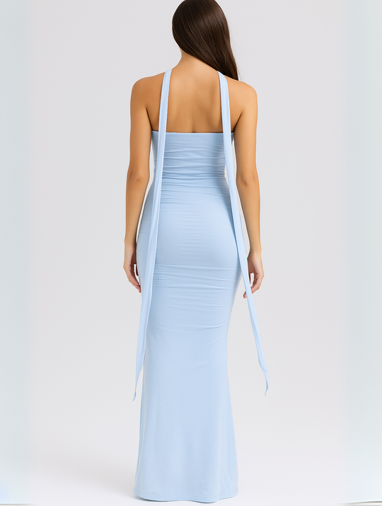Eloro – Strapless Maxi Dress with Ruched Bodice and Matching Choker