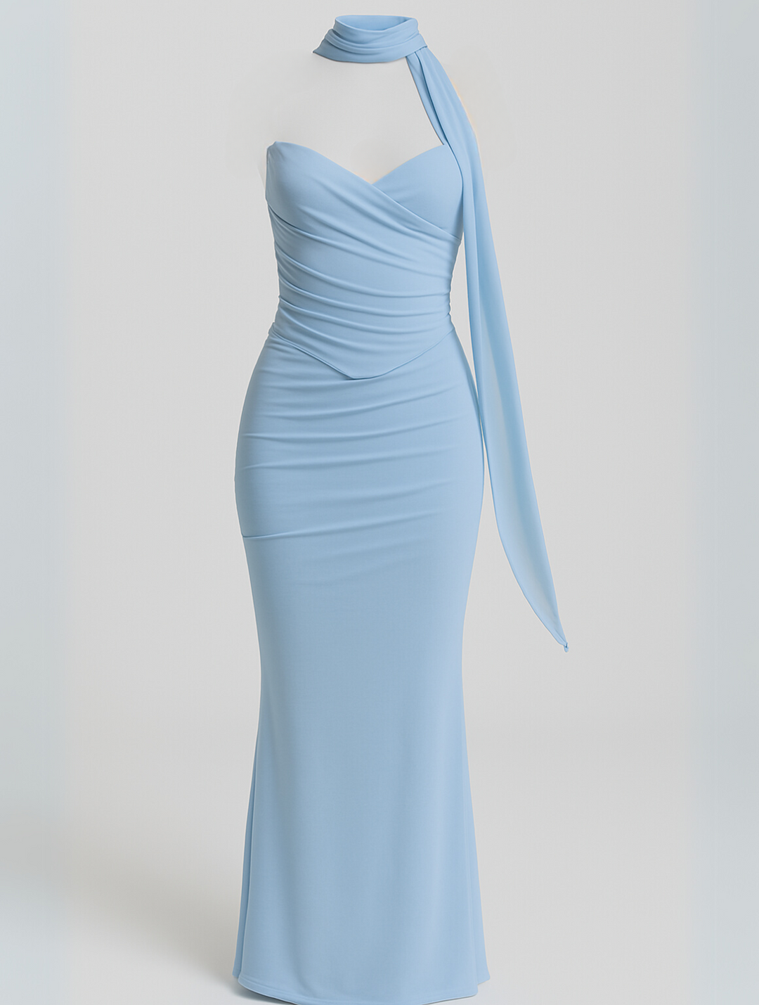 Eloro – Strapless Maxi Dress with Ruched Bodice and Matching Choker