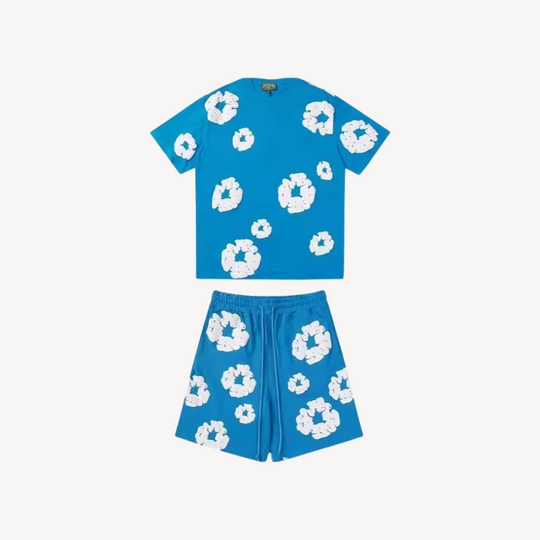 Eloro – Unisex Cotton Floral Set with Crew Neck Tee and Relaxed Shorts