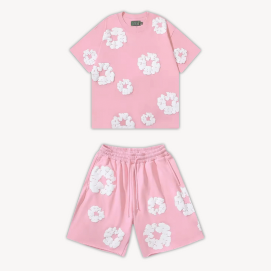 Eloro – Unisex Cotton Floral Set with Crew Neck Tee and Relaxed Shorts