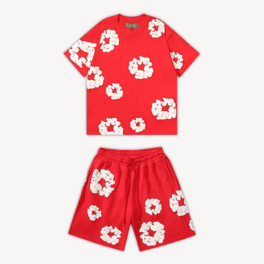 Eloro – Unisex Cotton Floral Set with Crew Neck Tee and Relaxed Shorts