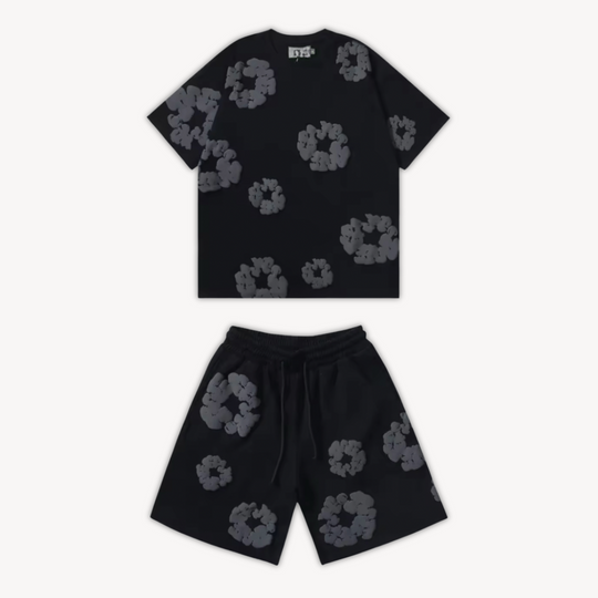 Eloro – Unisex Cotton Floral Set with Crew Neck Tee and Relaxed Shorts