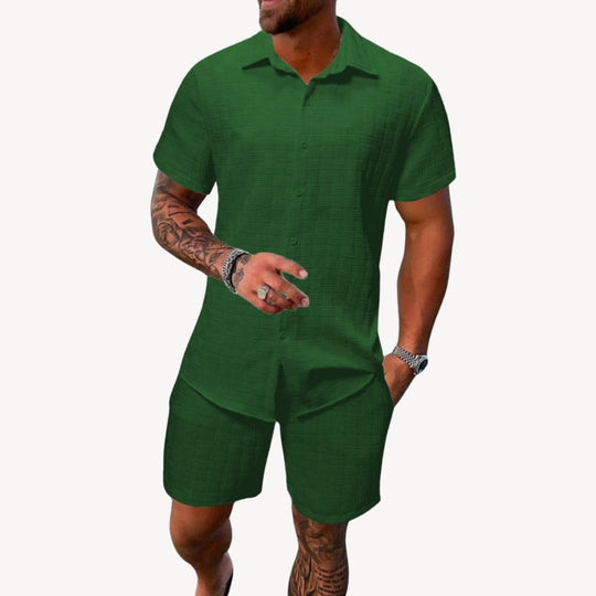 Eloro – Men’s Linen Blend Short Set with Button-Up Shirt and Drawstring Shorts