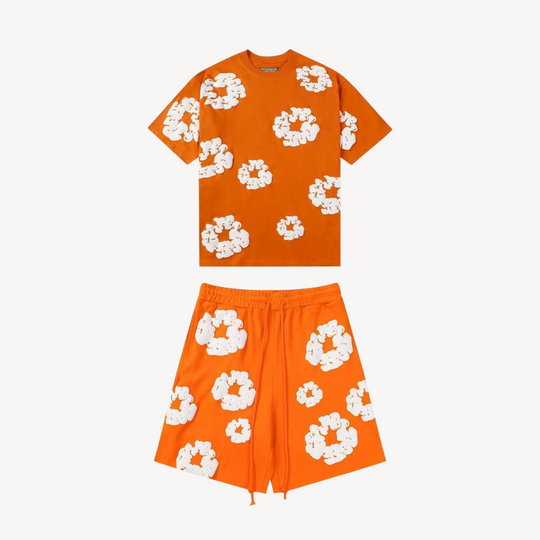 Eloro – Unisex Cotton Floral Set with Crew Neck Tee and Relaxed Shorts