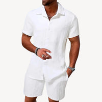 Eloro – Men’s Linen Blend Short Set with Button-Up Shirt and Drawstring Shorts
